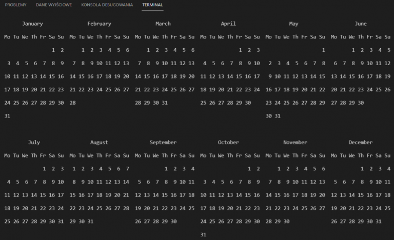 calendar python rok 2022