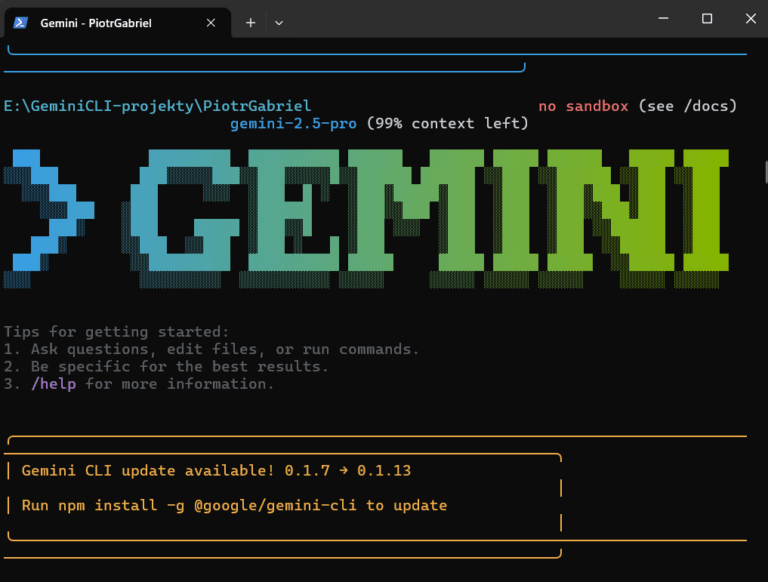 Vibe coding z Gemini CLI – kompletny poradnik (Windows) 8 gemini cmd tworzenie pliku gemini md