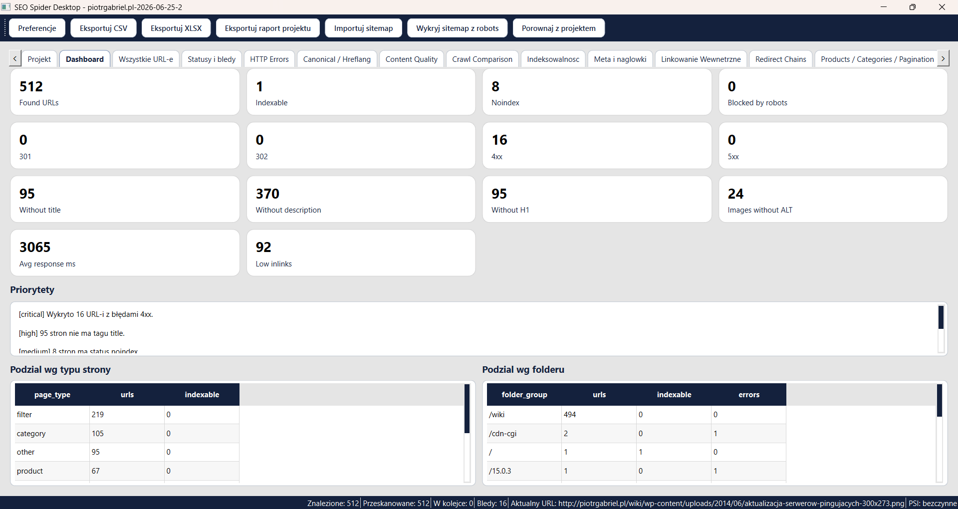 SEO Spider Desktop – własne narzędzie SEO do audytów, crawlów i analizy stron 2 seo spider desktop dashboard